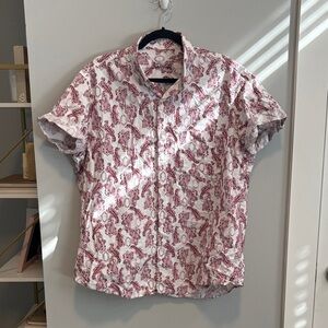 Tasso Elba White and Red Textured Paisley Button Down Shirt